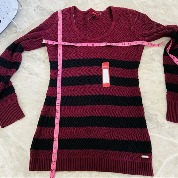 NWT GUESS burgundy striped scoop neck knit sweater Size small - Picture 11 of 11